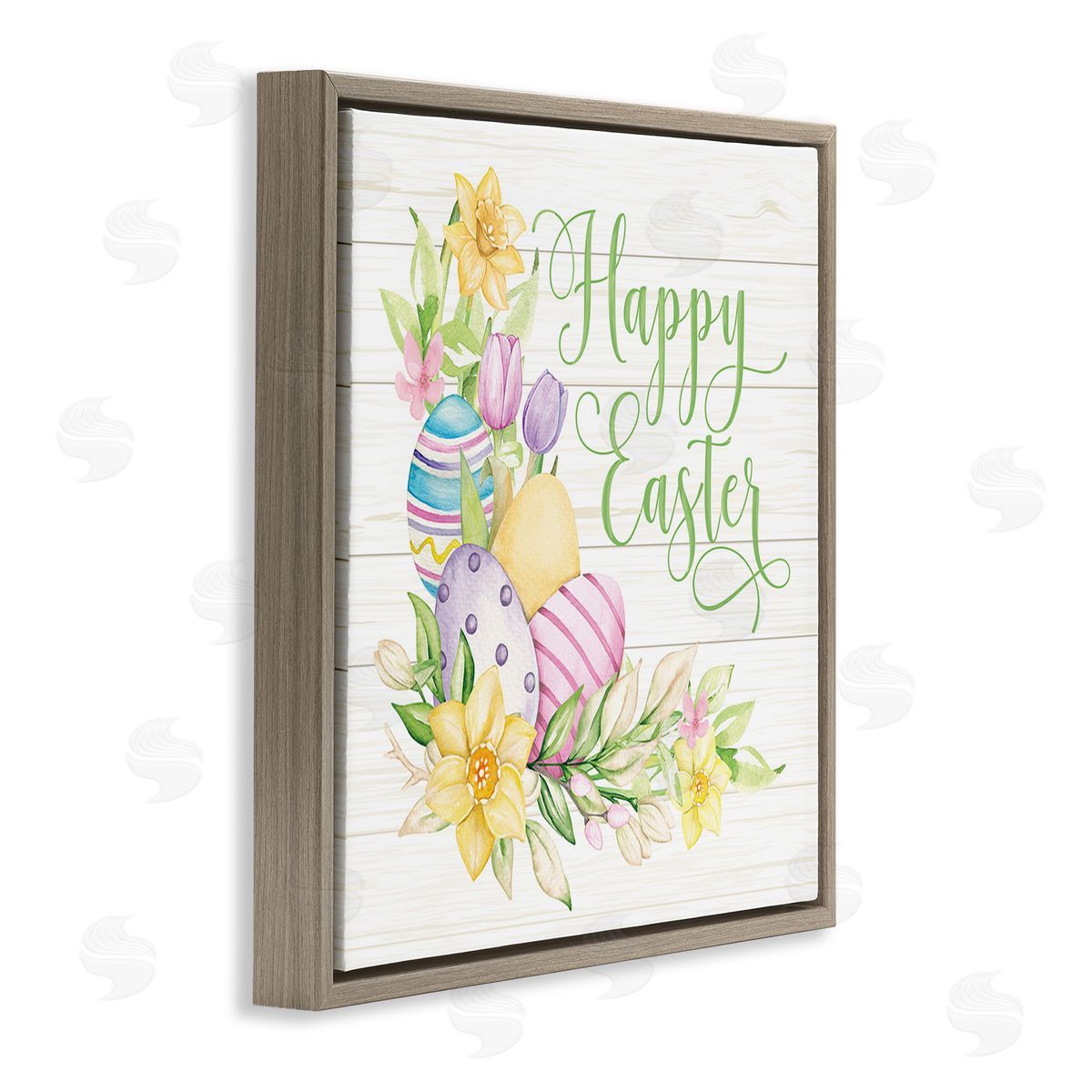 Mollie B. Happy Easter Daffodils Brown Floating Frame Canvas Wall Art Print