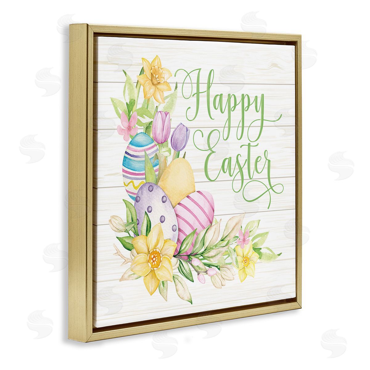 Mollie B. Happy Easter Daffodils Gold Floating Frame Canvas Wall Art Print
