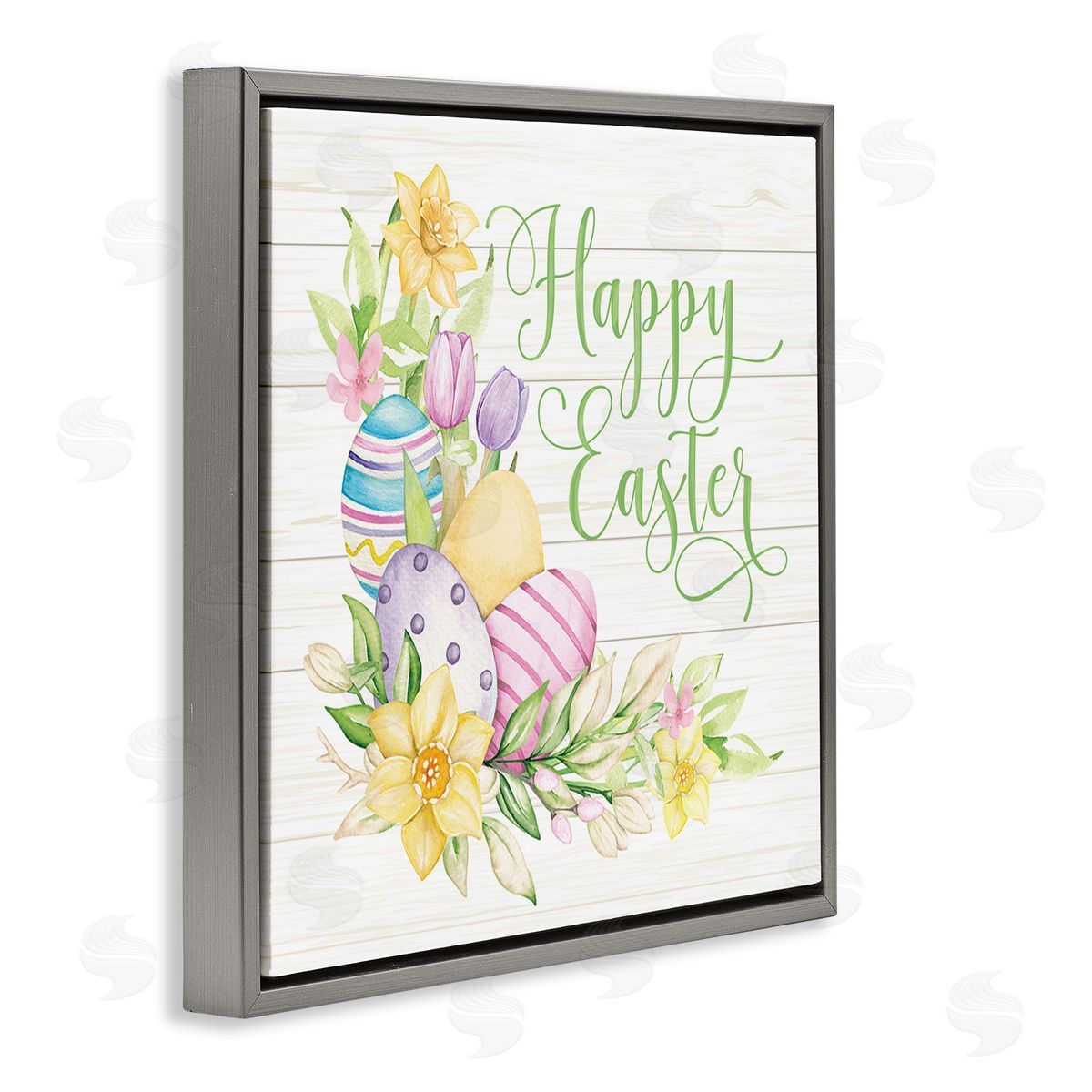 Mollie B. Happy Easter Daffodils Gray Floating Frame Canvas Wall Art Print