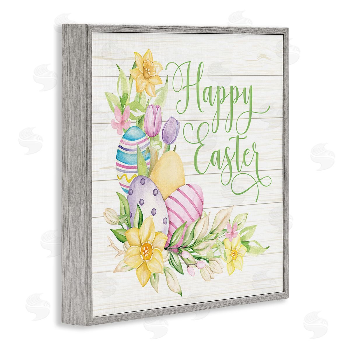 Mollie B. Happy Easter Daffodils Gray Framed Giclee Wall Art Print