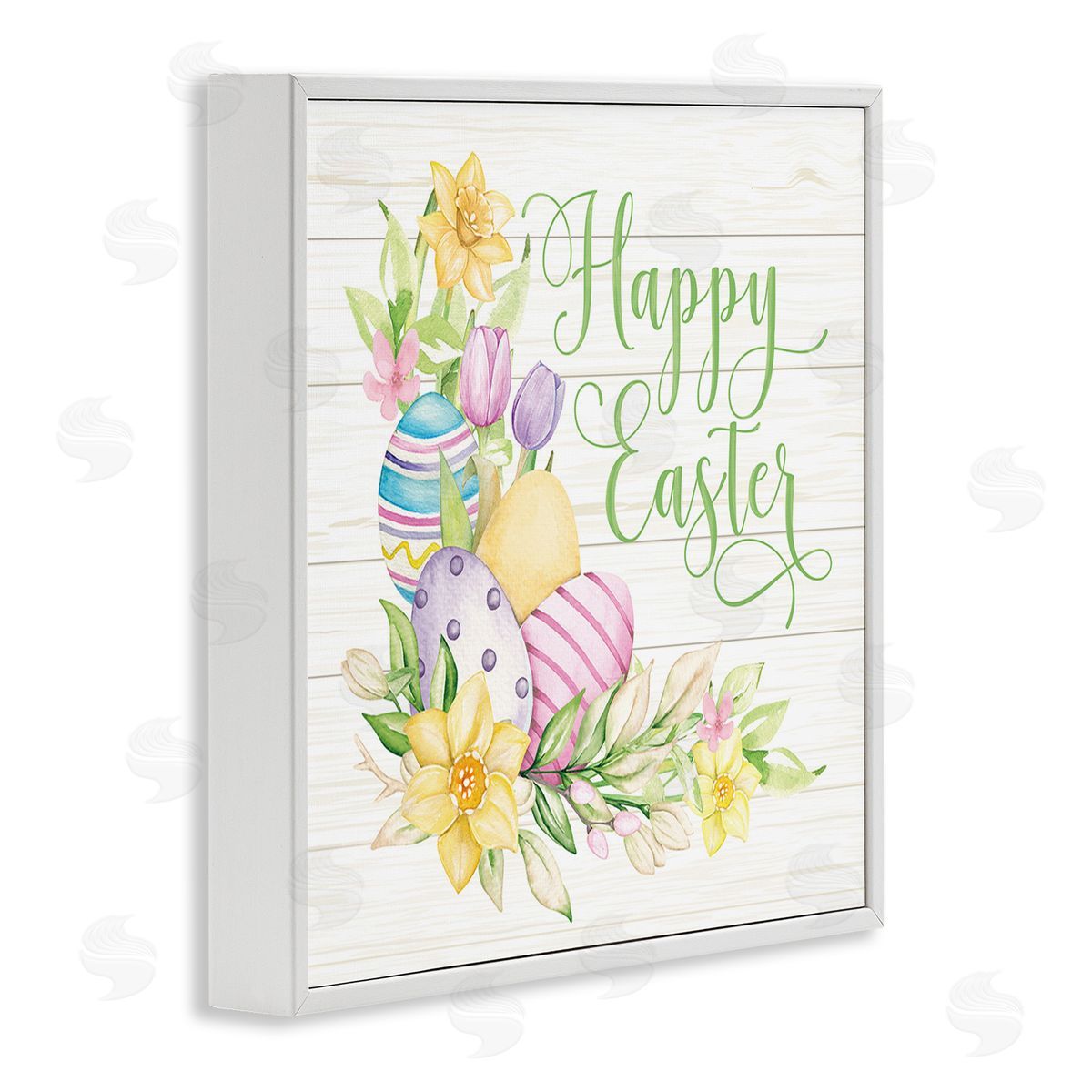 Mollie B. Happy Easter Daffodils White Framed Giclee Wall Art Print