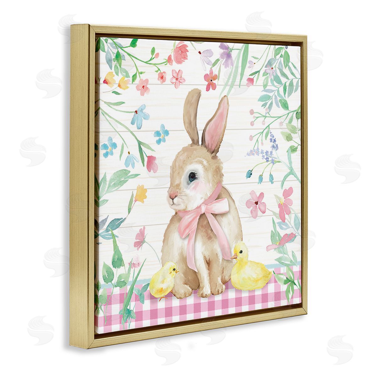 Mollie B. Easter Bunny & Chicks Gold Floating Frame Canvas Wall Art Print