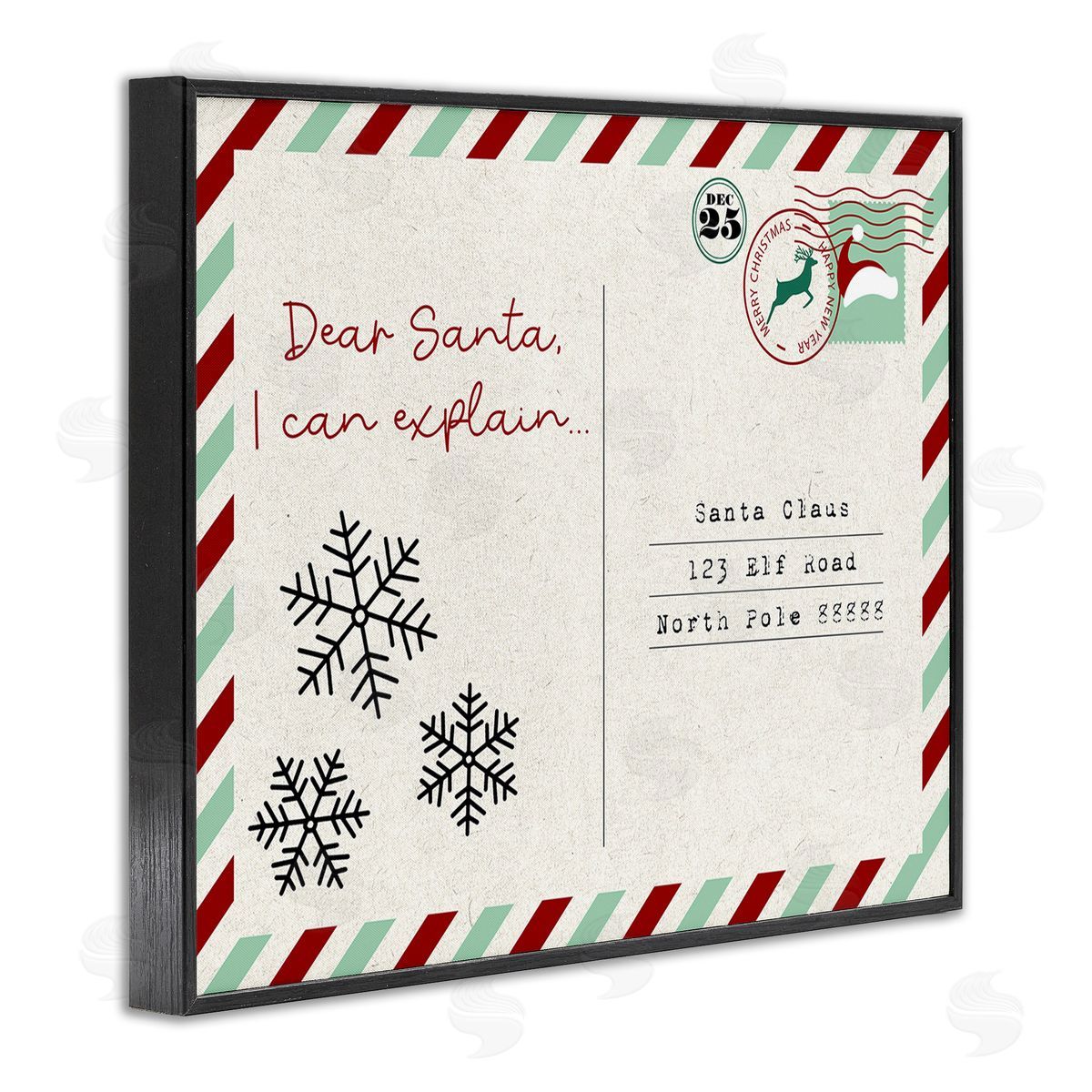 Stupell Studio Dear Santa Postcard Black Framed Giclee Wall Art Print
