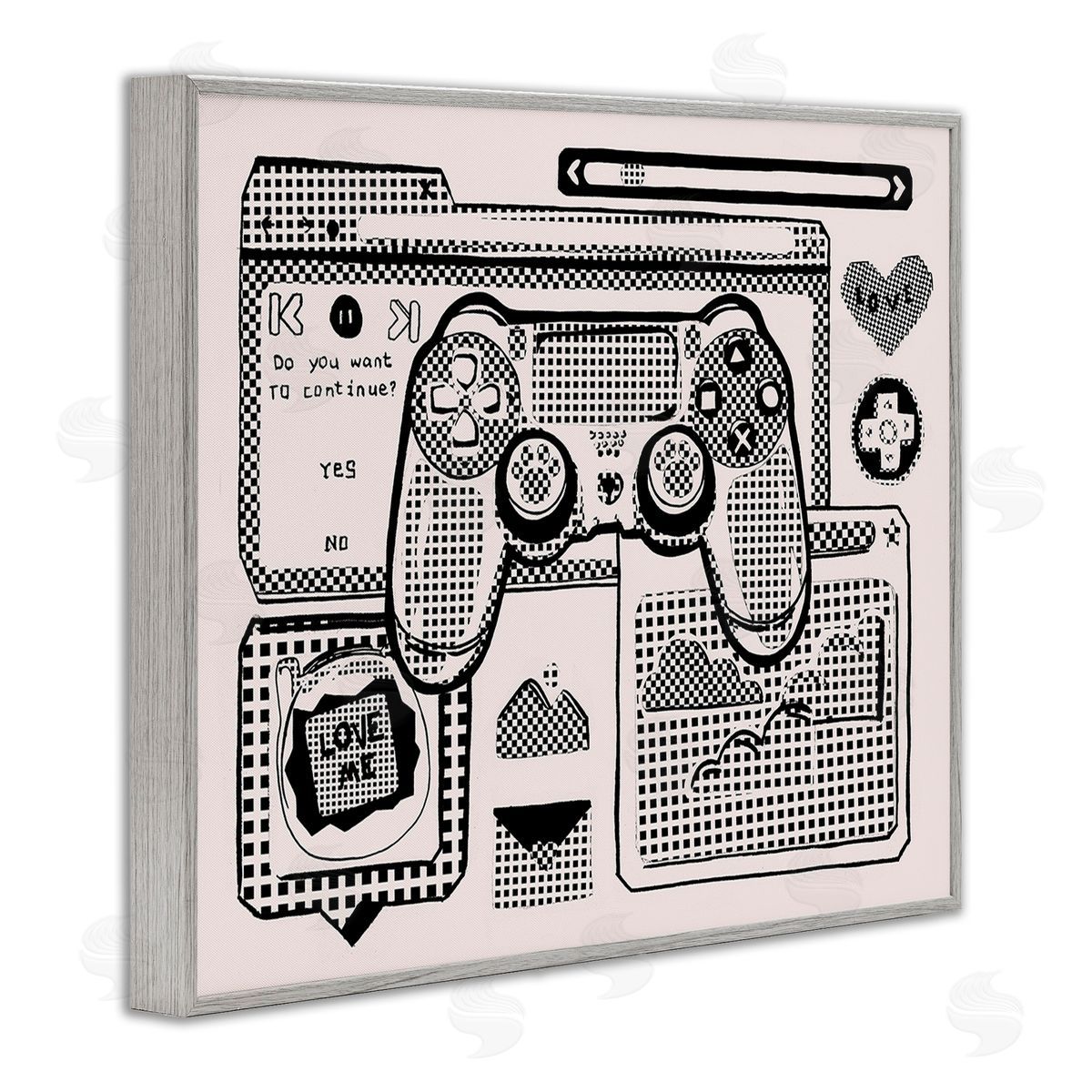 Melissa Wang Retro Gamer Collage Gray Framed Giclee Wall Art Print