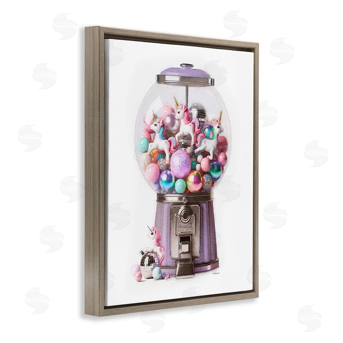 Amanda Greenwood Unicorn Gumball Machine Brown Floating Frame Canvas Wall Art Print