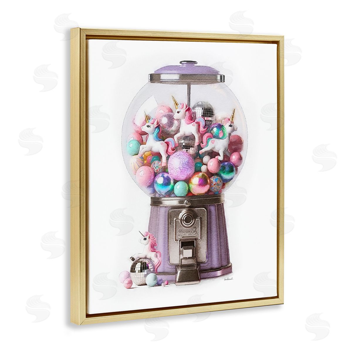 Amanda Greenwood Unicorn Gumball Machine Gold Floating Frame Canvas Wall Art Print
