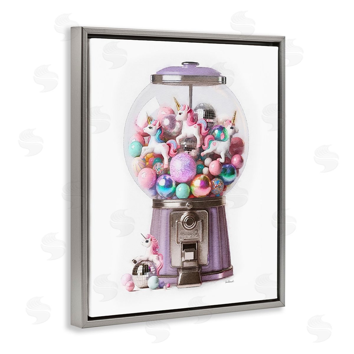Amanda Greenwood Unicorn Gumball Machine Gray Floating Frame Canvas Wall Art Print