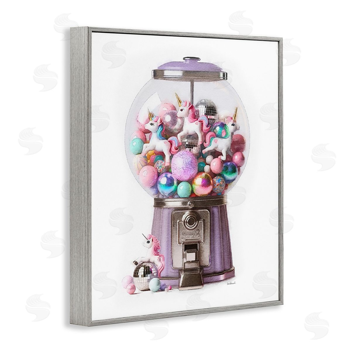 Amanda Greenwood Unicorn Gumball Machine Gray Framed Giclee Wall Art Print