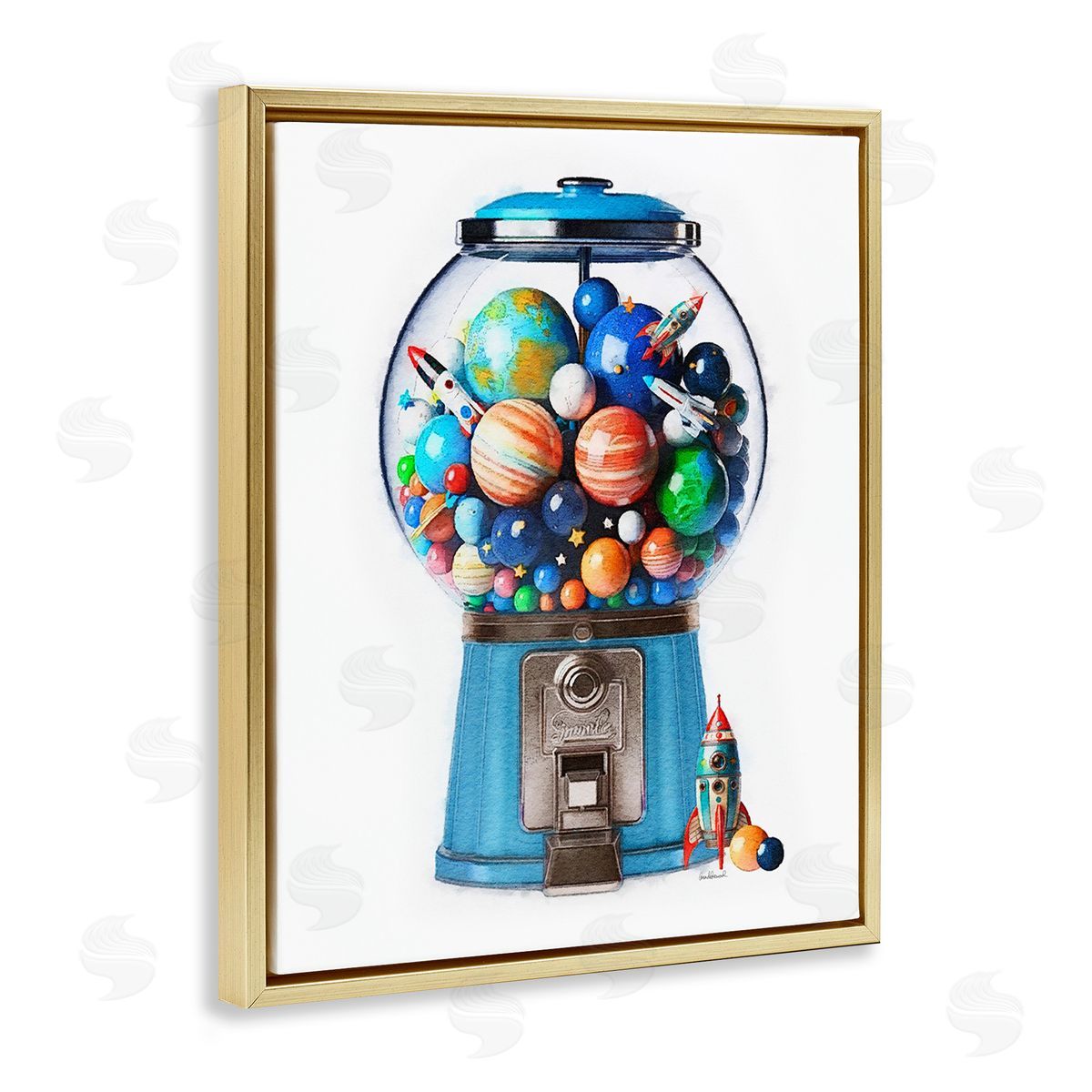 Amanda Greenwood Outer Space Candy Dispenser Gold Floating Frame Canvas Wall Art Print