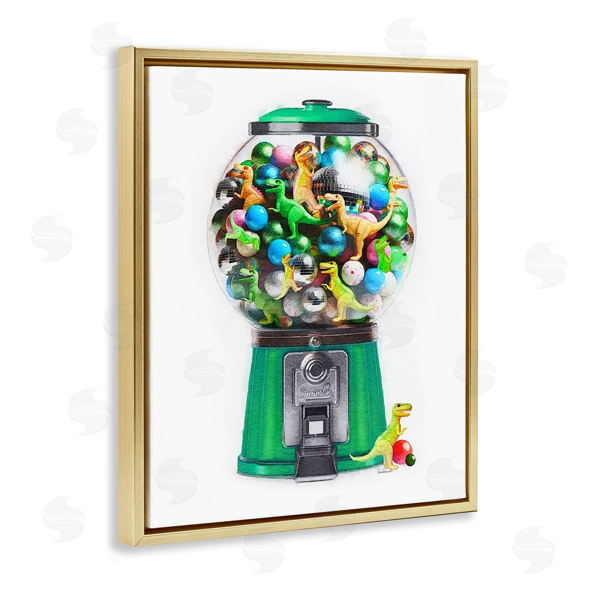 Amanda Greenwood Dinosaur Candy Dispenser Gold Floating Frame Canvas Wall Art Print