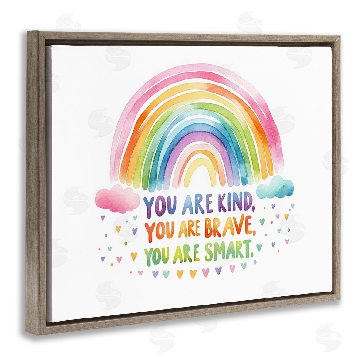 Amanda Greenwood Kind Brave Smart Rainbow Brown Floating Frame Canvas Wall Art Print