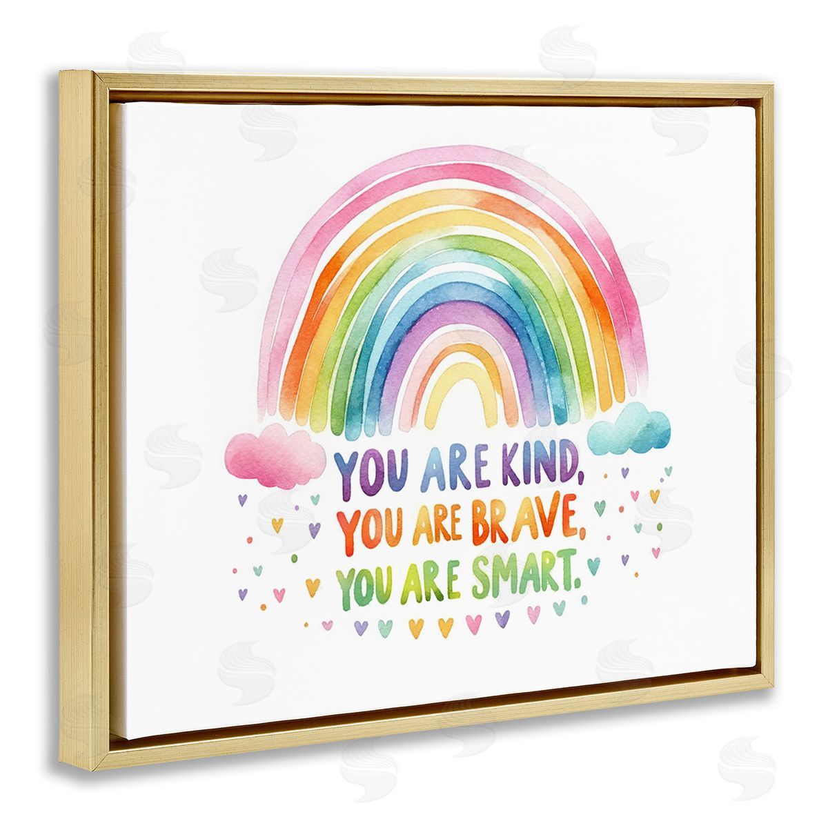 Amanda Greenwood Kind Brave Smart Rainbow Gold Floating Frame Canvas Wall Art Print