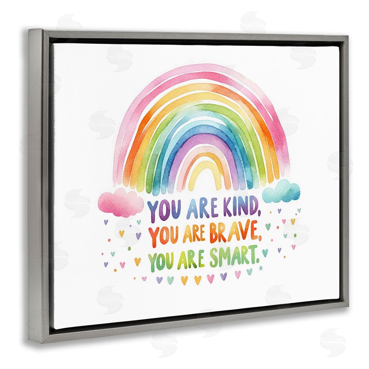Amanda Greenwood Kind Brave Smart Rainbow Gray Floating Frame Canvas Wall Art Print