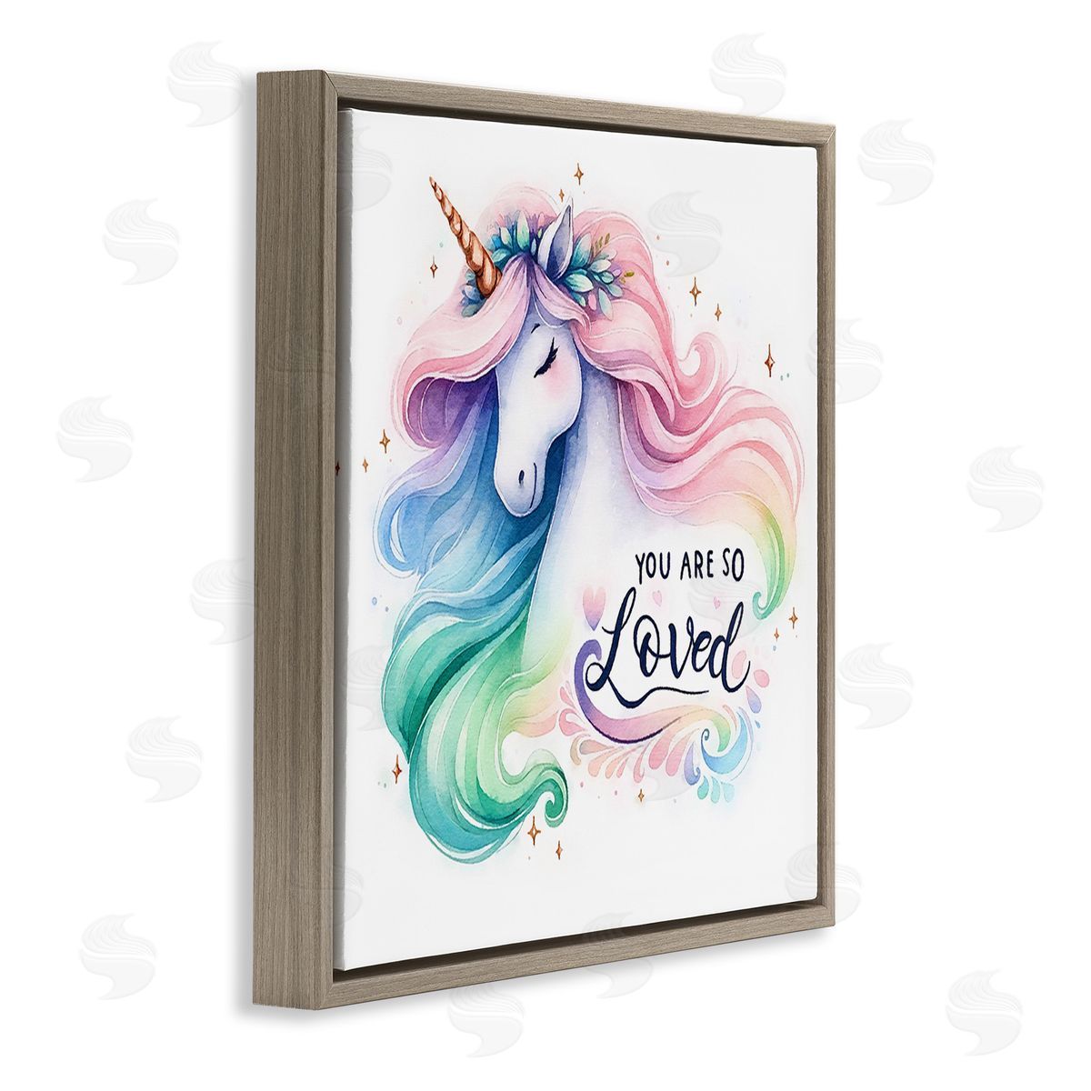 Amanda Greenwood So Loved Unicorn Brown Floating Frame Canvas Wall Art Print