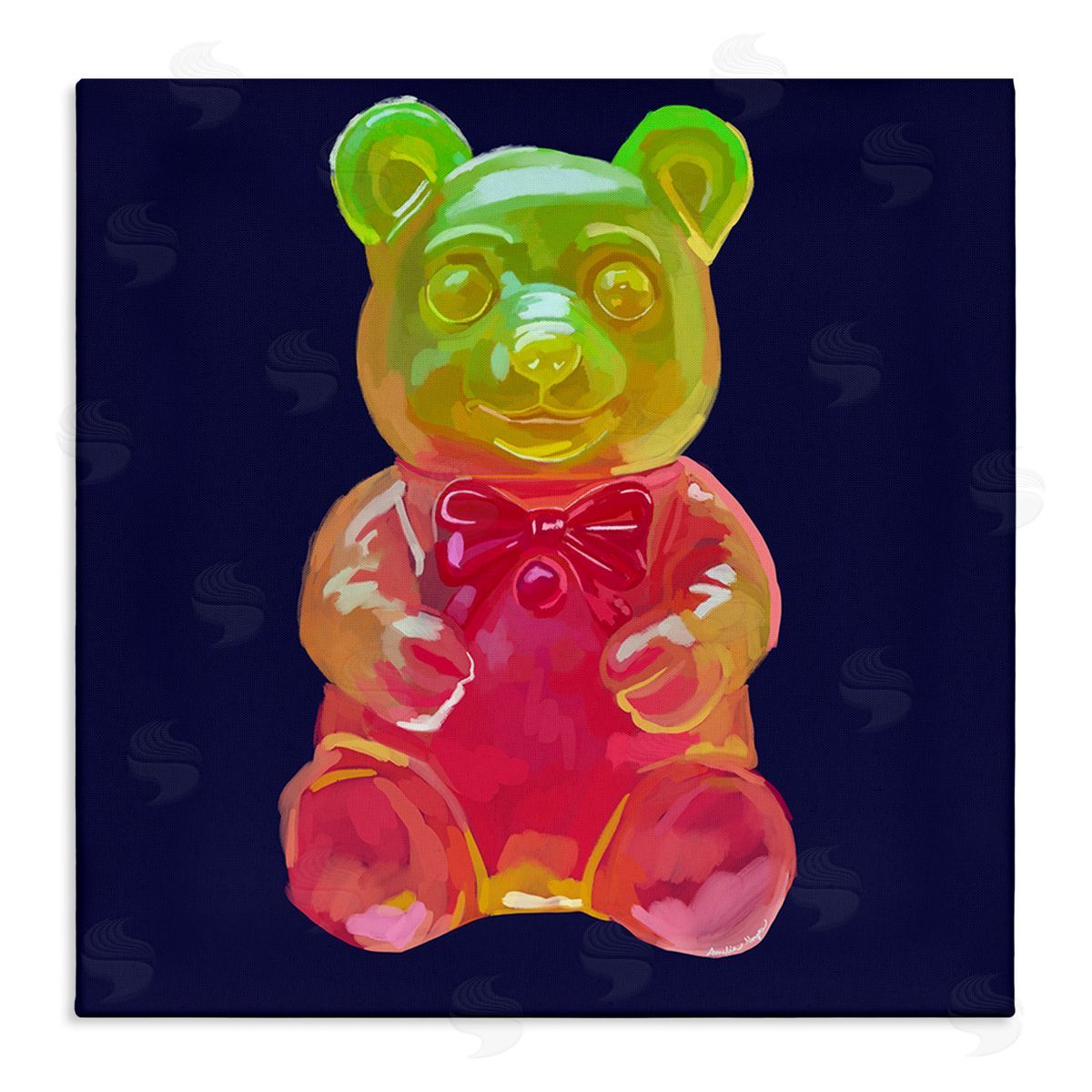Amelia Noyes Candy Bear on Blue Canvas Wall Art Print