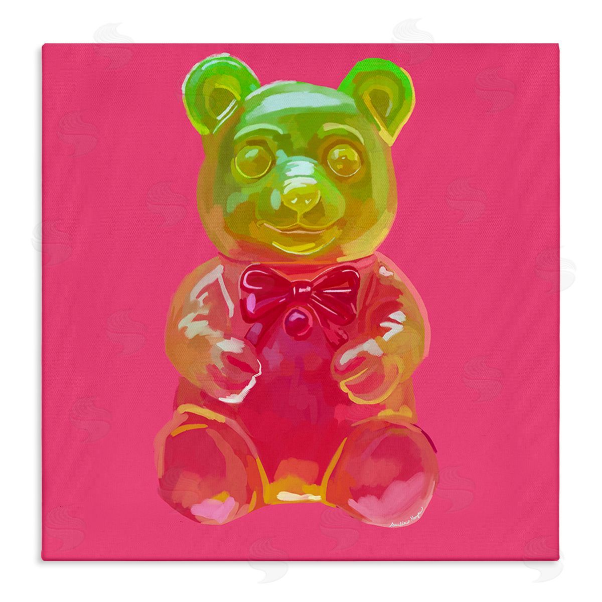 Amelia Noyes Candy Bear on Pink Canvas Wall Art Print
