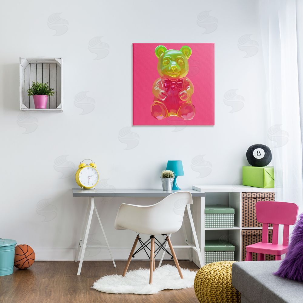 Amelia Noyes Candy Bear on Pink Canvas Wall Art Print in Room