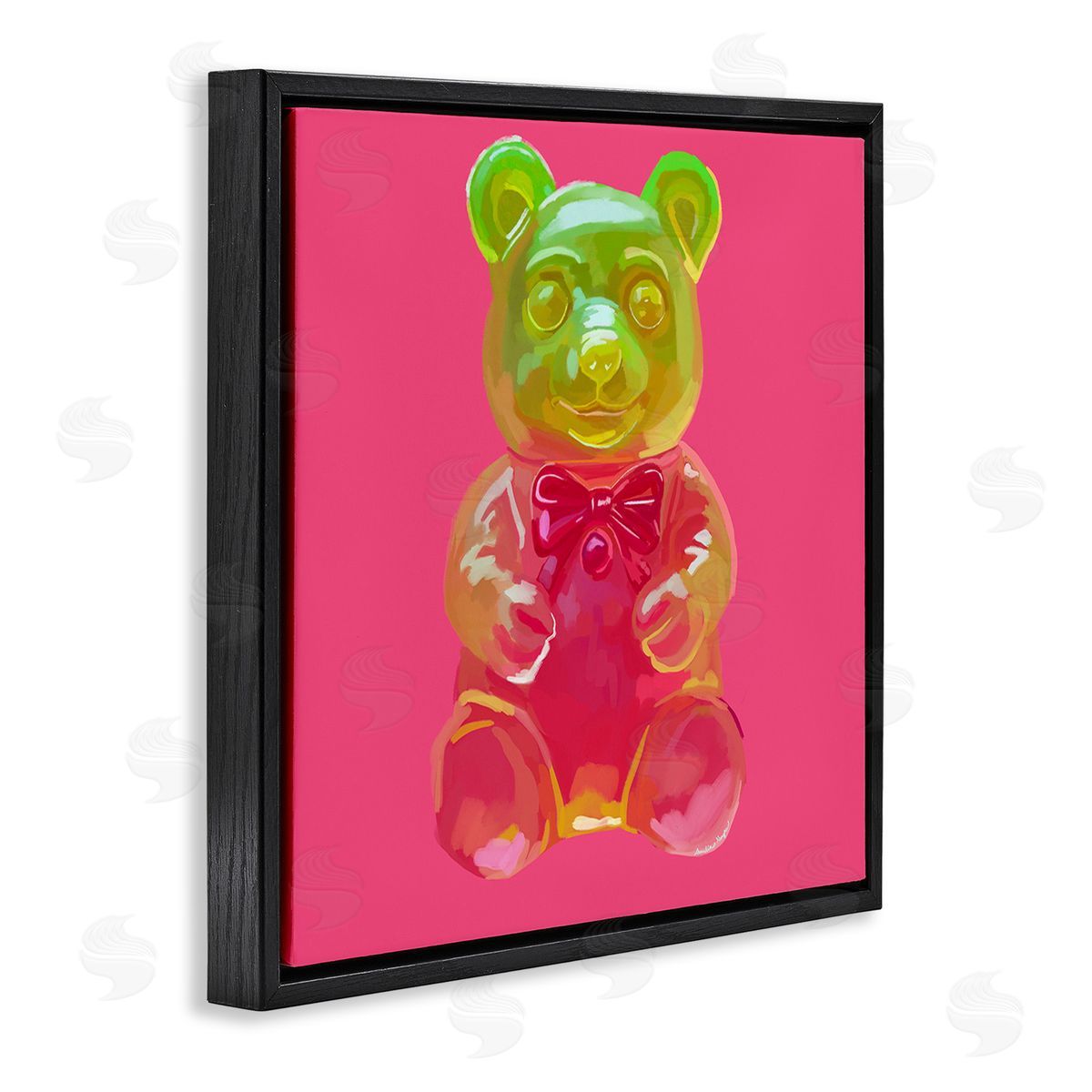 Amelia Noyes Candy Bear on Pink Black Floating Frame Canvas Wall Art Print