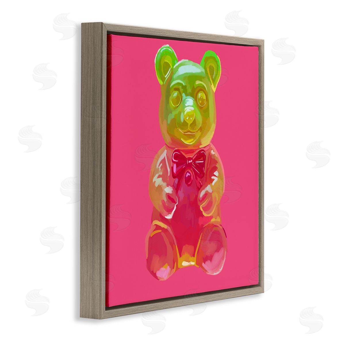 Amelia Noyes Candy Bear on Pink Brown Floating Frame Canvas Wall Art Print