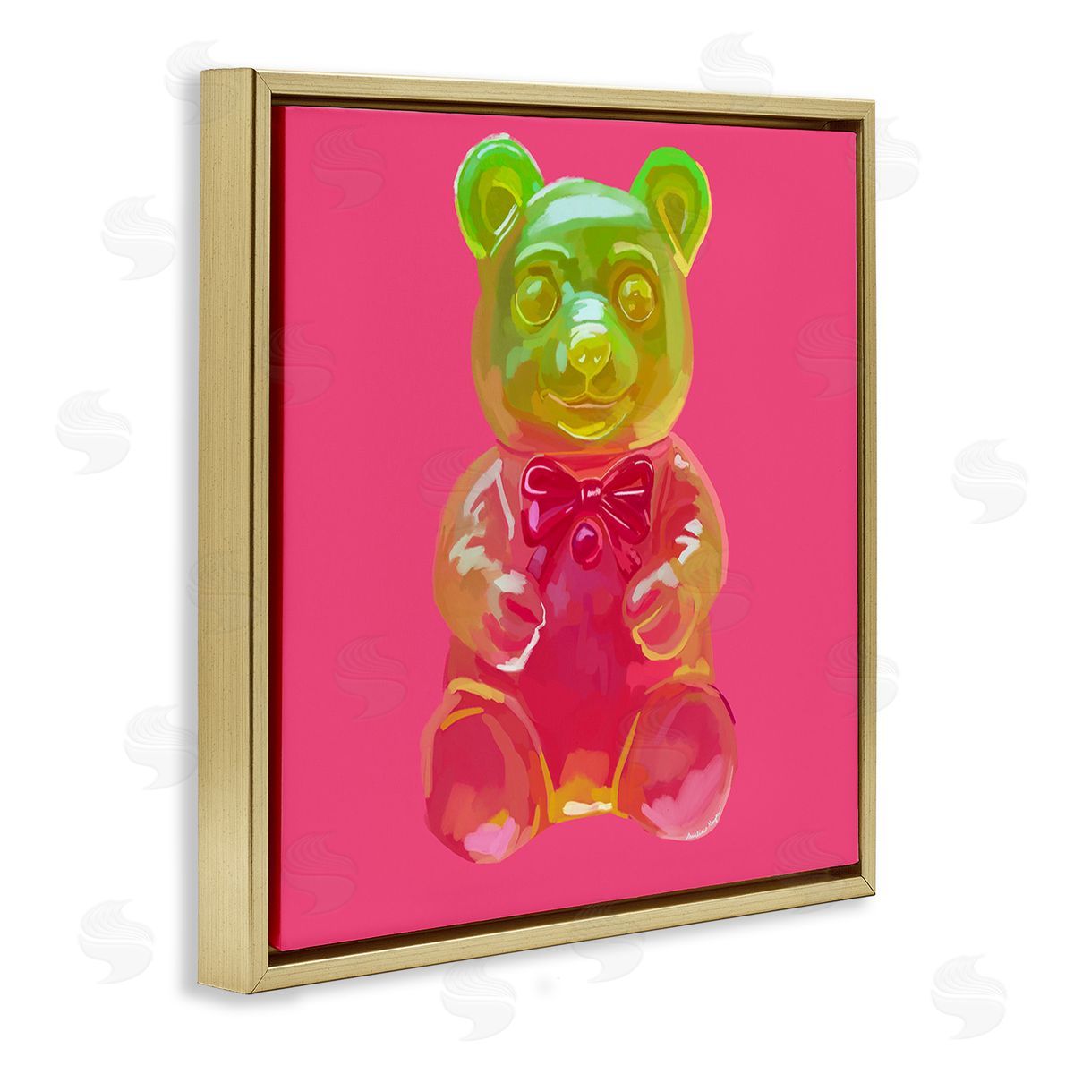 Amelia Noyes Candy Bear on Pink Gold Floating Frame Canvas Wall Art Print