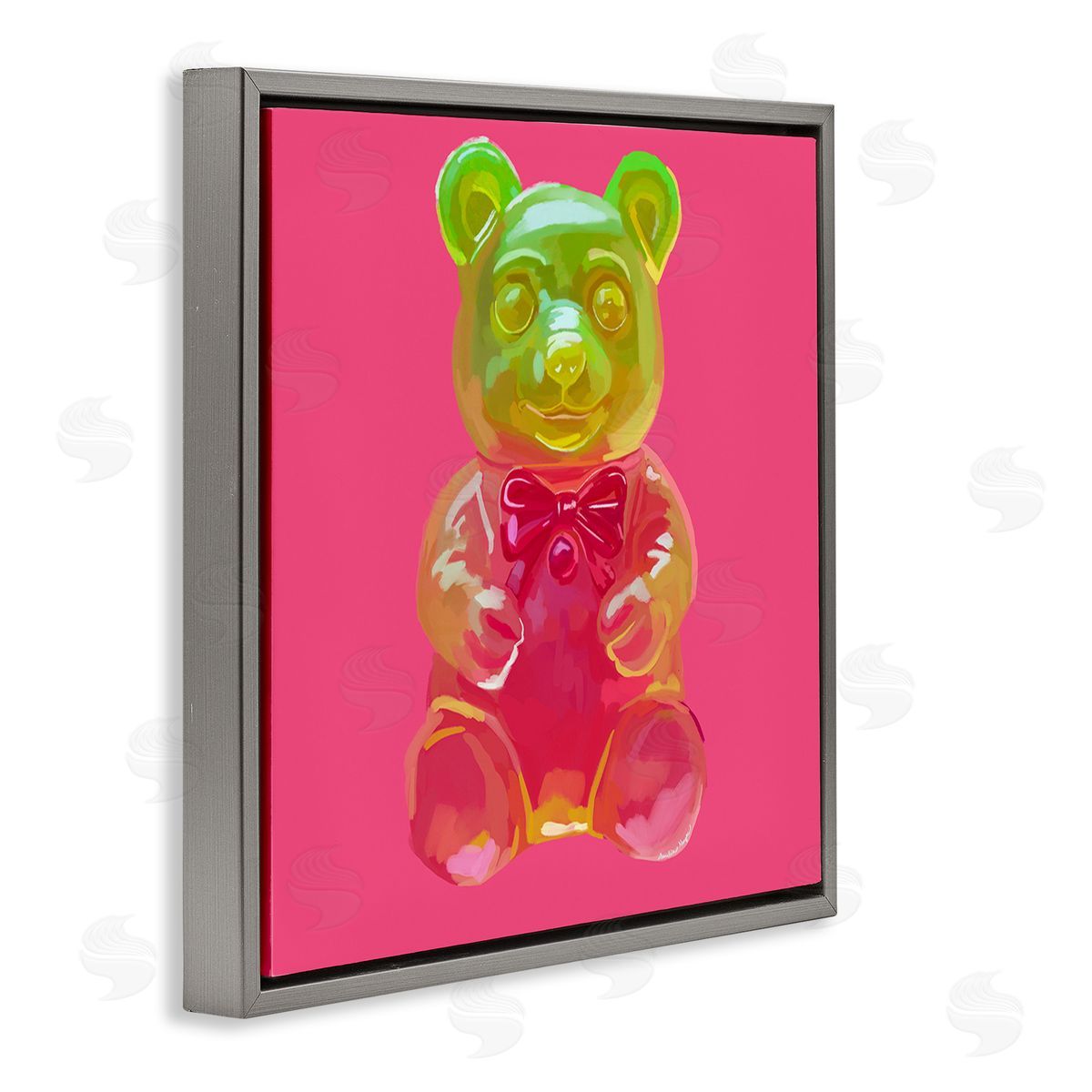 Amelia Noyes Candy Bear on Pink Gray Floating Frame Canvas Wall Art Print