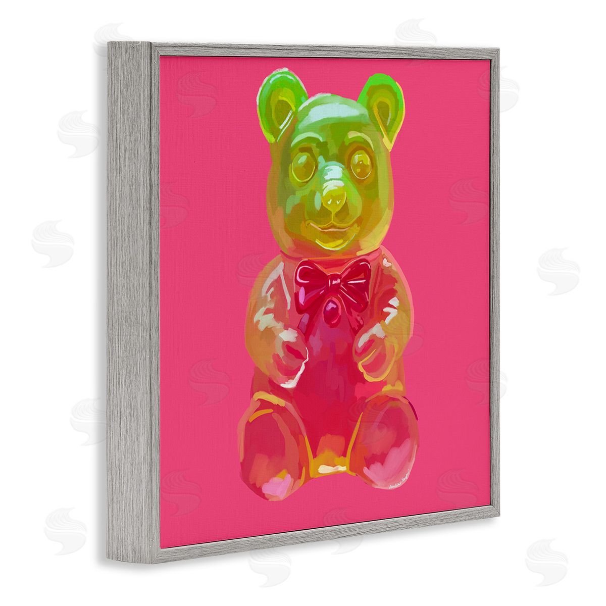 Amelia Noyes Candy Bear on Pink Gray Framed Giclee Wall Art Print
