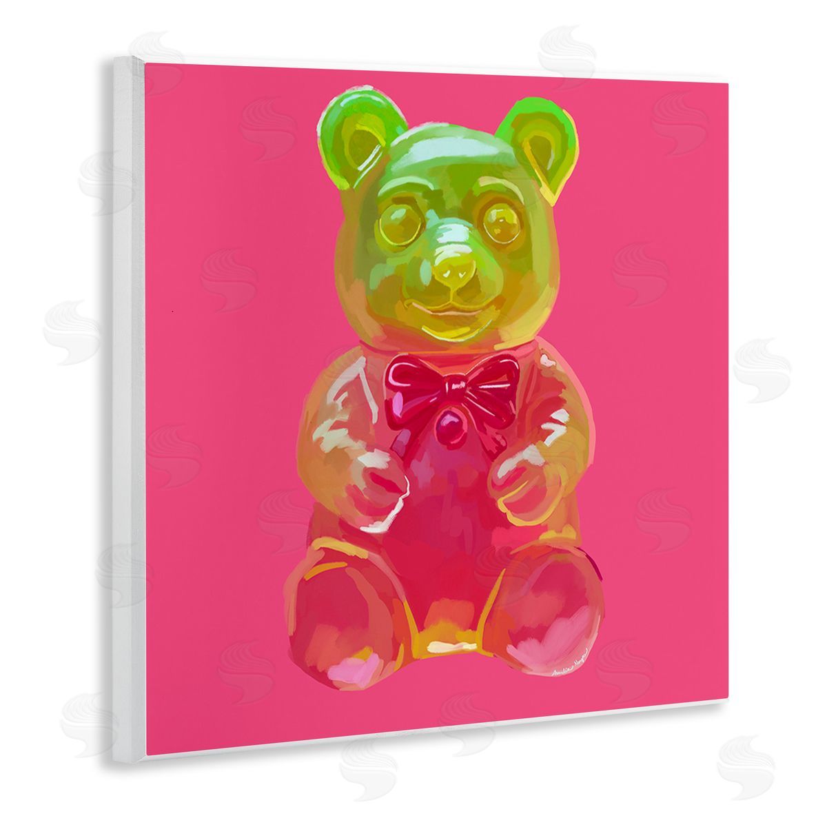 Amelia Noyes Candy Bear on Pink Wooden Wall Plaque Art Print