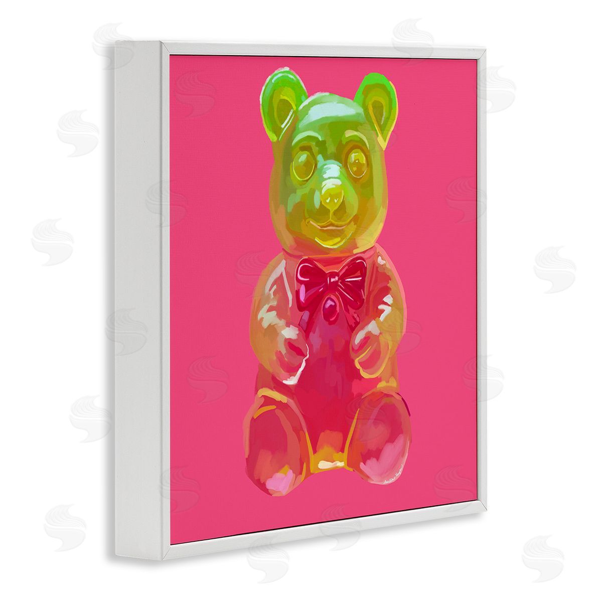 Amelia Noyes Candy Bear on Pink White Framed Giclee Wall Art Print