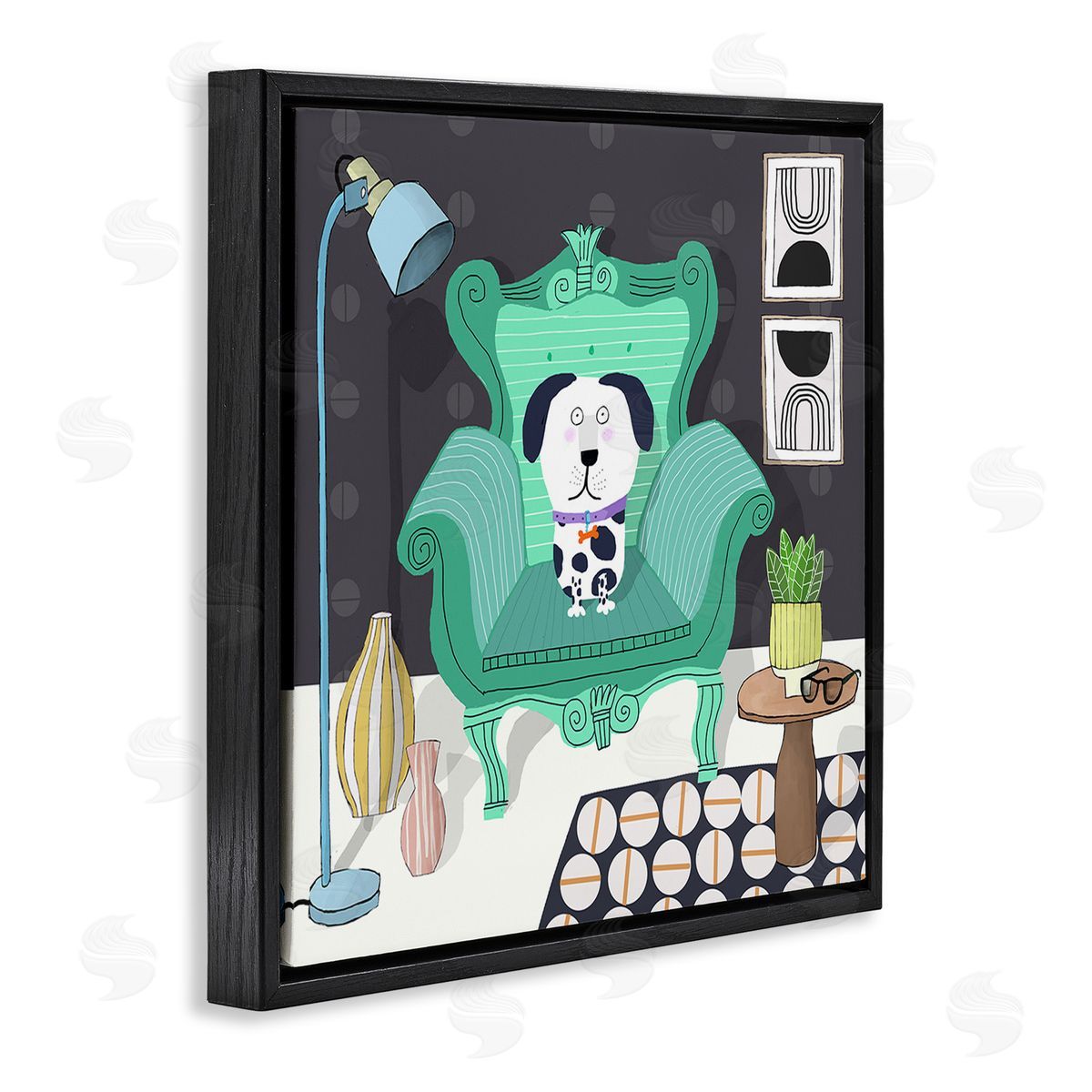 Carla Daly Dog in Modern Room Black Floating Frame Canvas Wall Art Print