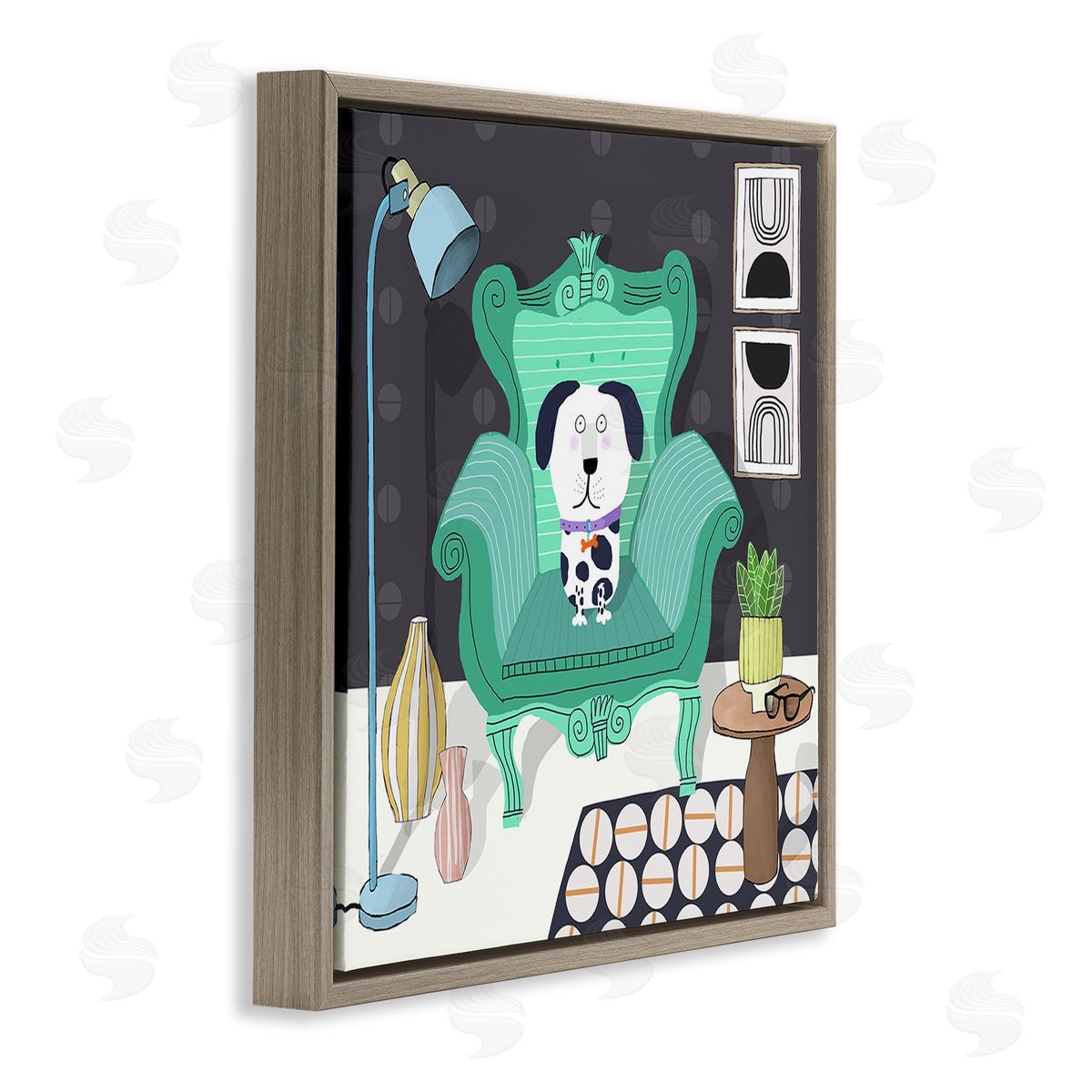 Carla Daly Dog in Modern Room Brown Floating Frame Canvas Wall Art Print