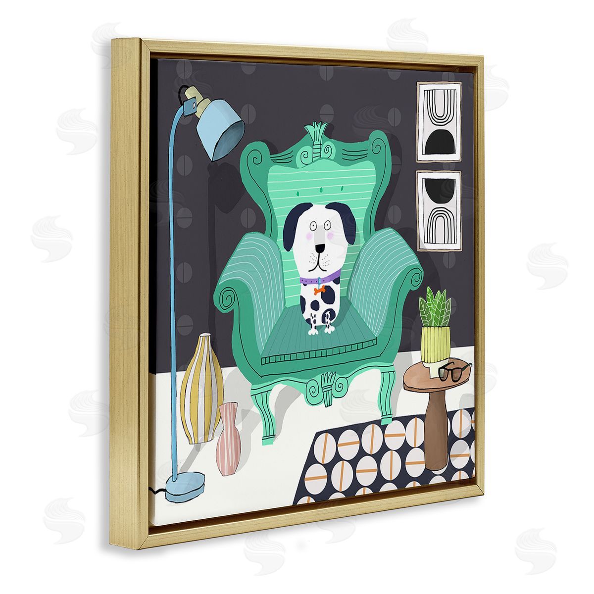 Carla Daly Dog in Modern Room Gold Floating Frame Canvas Wall Art Print