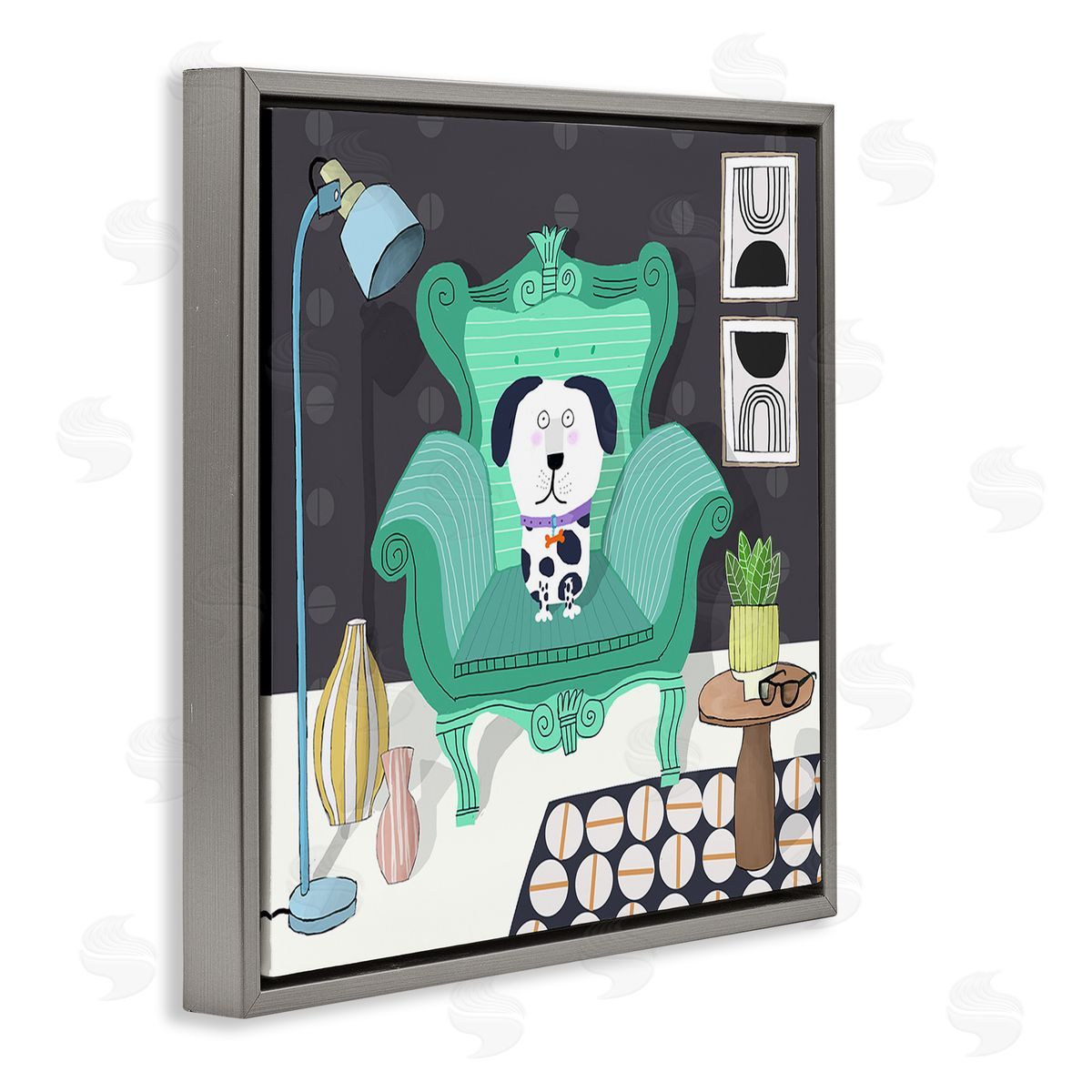 Carla Daly Dog in Modern Room Gray Floating Frame Canvas Wall Art Print