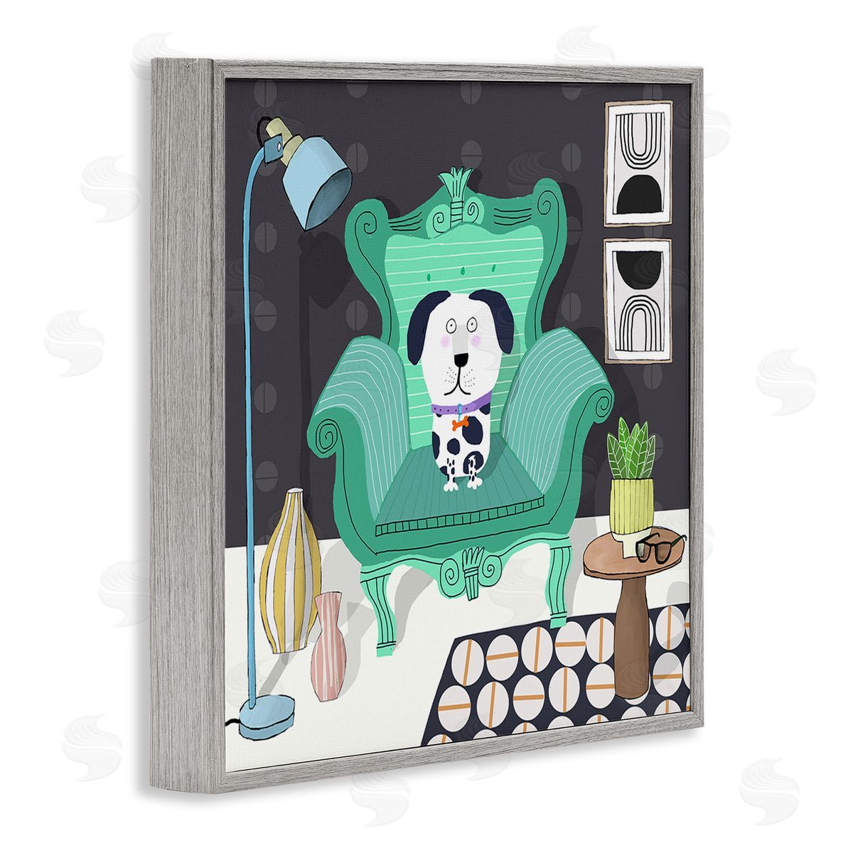 Carla Daly Dog in Modern Room Gray Framed Giclee Wall Art Print