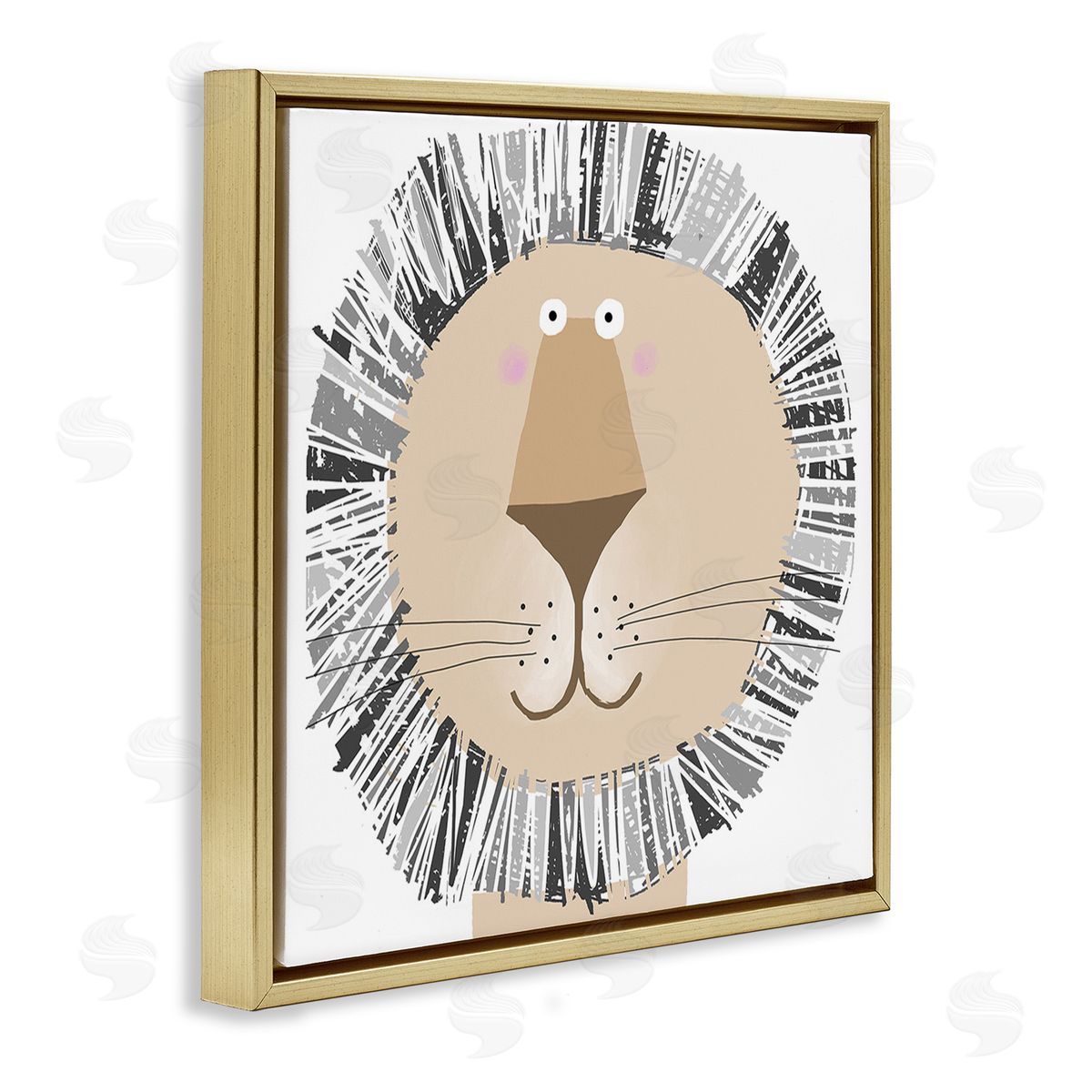 Carla Daly Cartoon Lion Smile Gold Floating Frame Canvas Wall Art Print