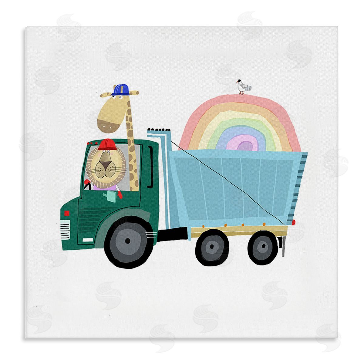 Carla Daly Construction Animals with Rainbow Canvas Wall Art Print