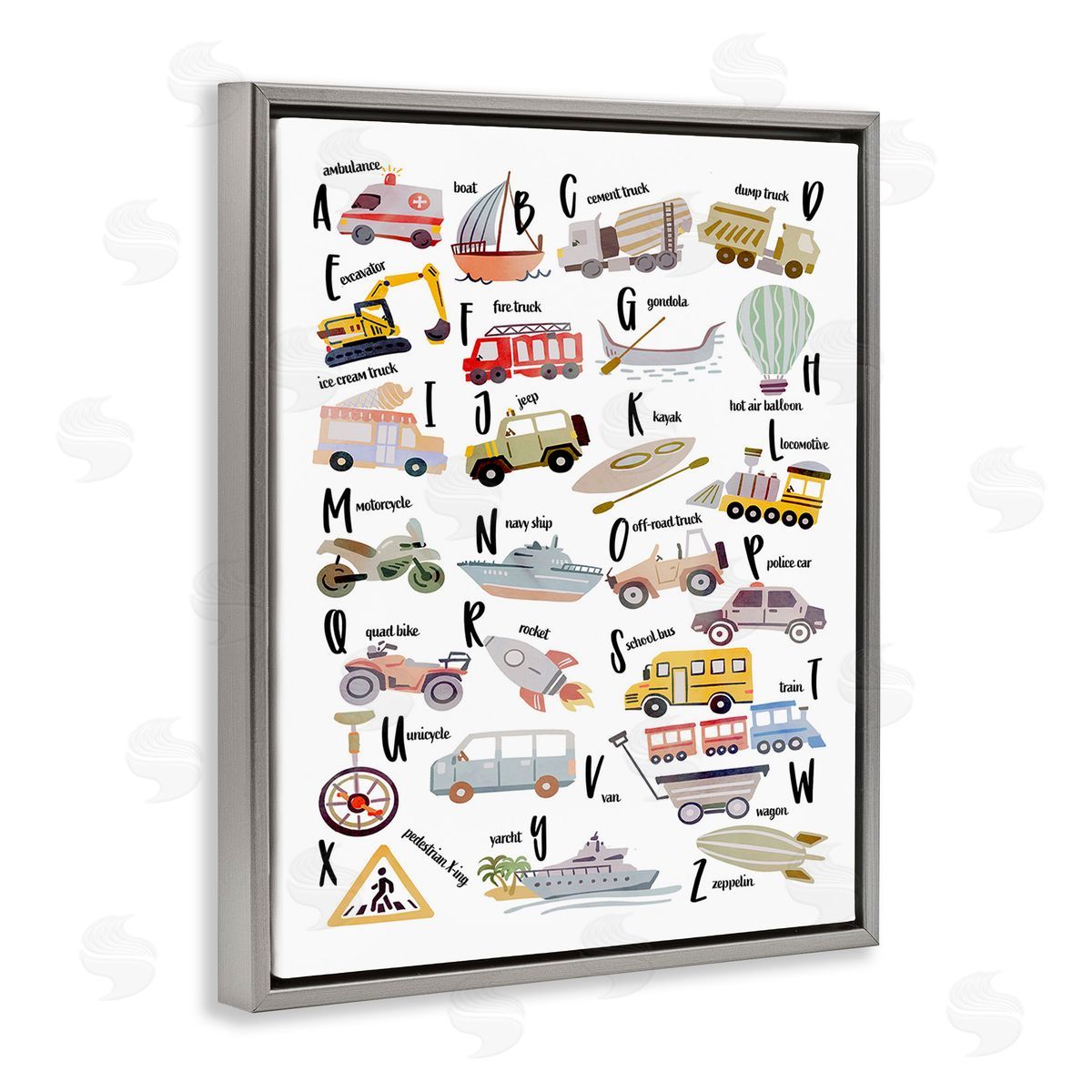 Ziwei Li Educational Automobile Alphabet Gray Floating Frame Canvas Wall Art Print