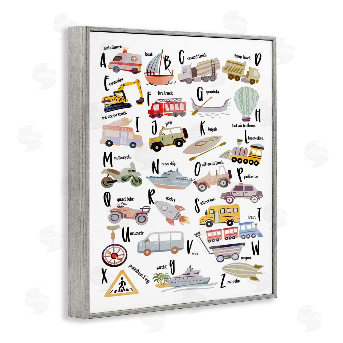 Ziwei Li Educational Automobile Alphabet Gray Framed Giclee Wall Art Print