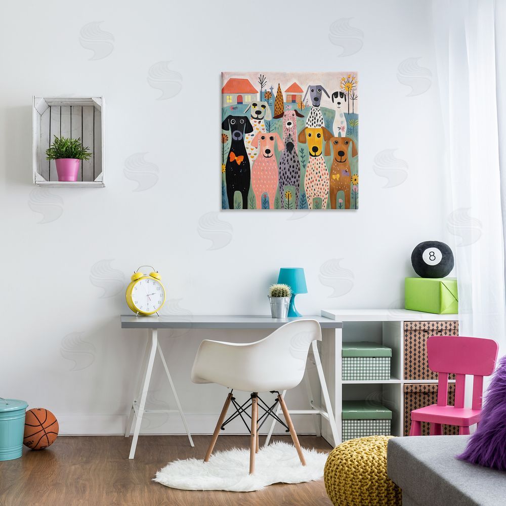Lazar Studio Patterned Dogs & Flowers Canvas Wall Art Print in Room