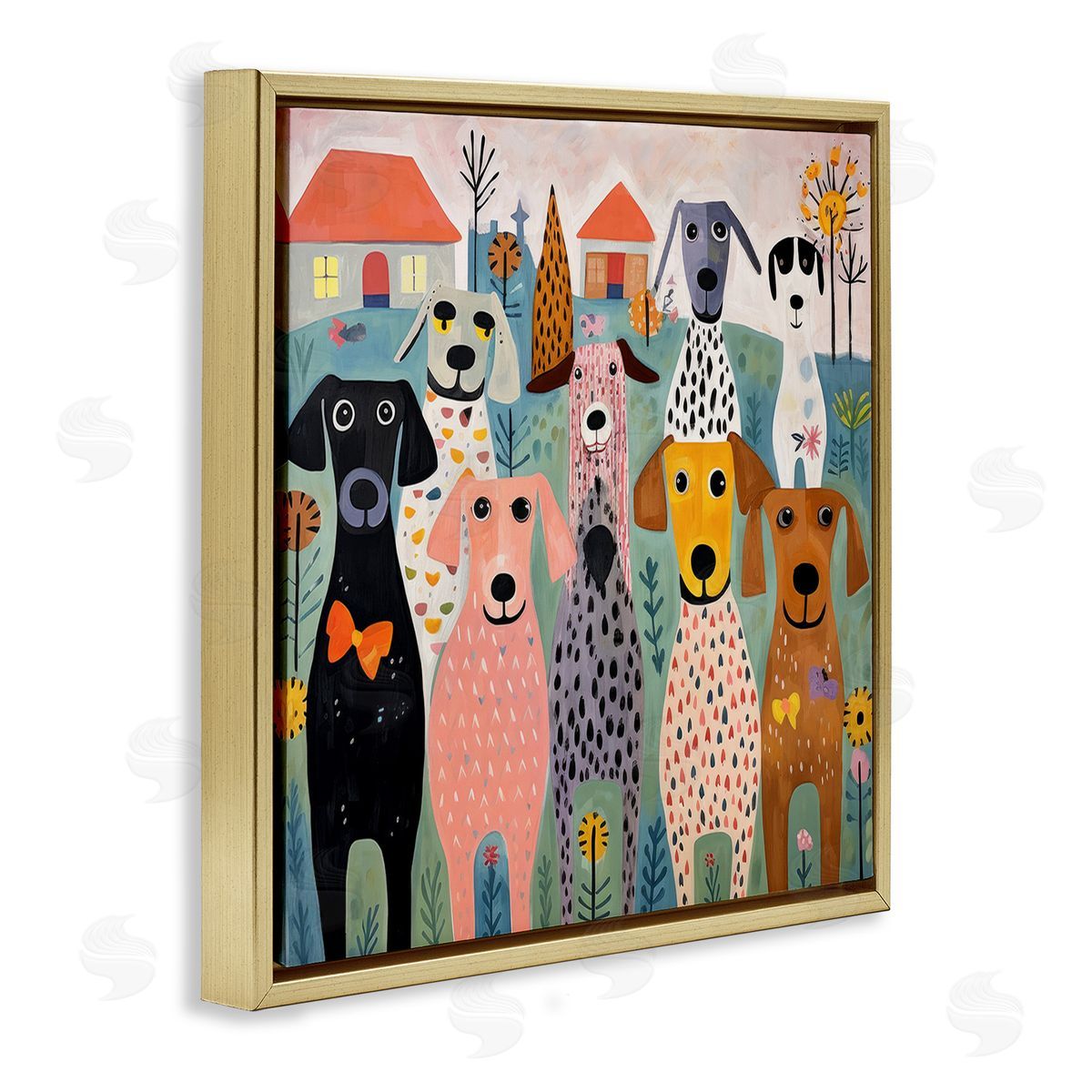 Lazar Studio Patterned Dogs & Flowers Gold Floating Frame Canvas Wall Art Print
