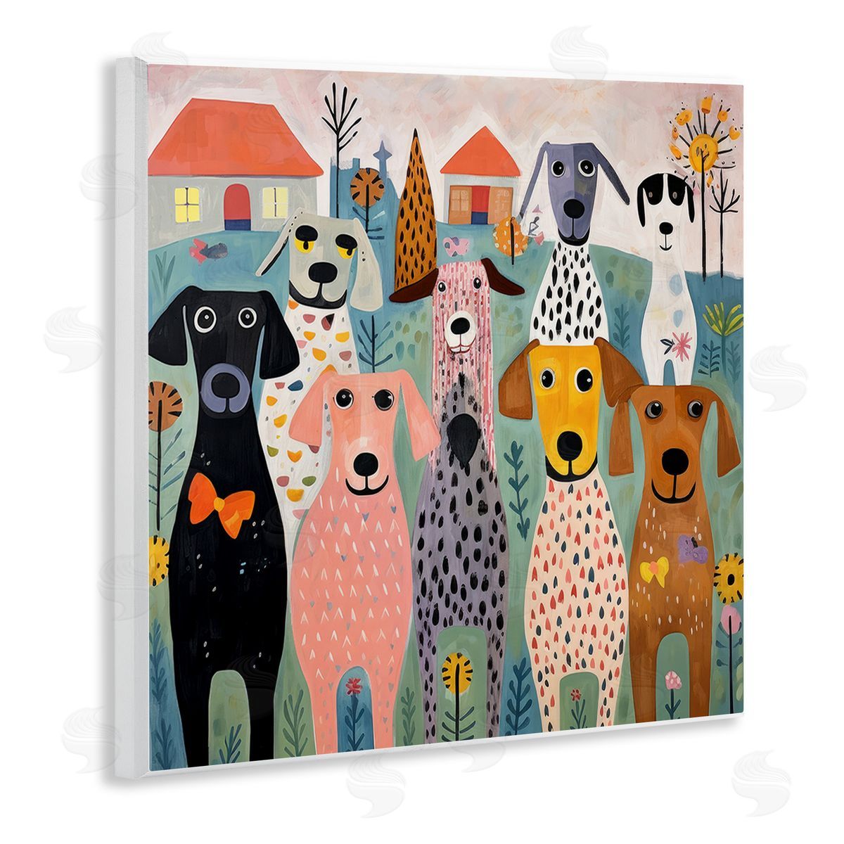 Lazar Studio Patterned Dogs & Flowers Wooden Wall Plaque Art Print