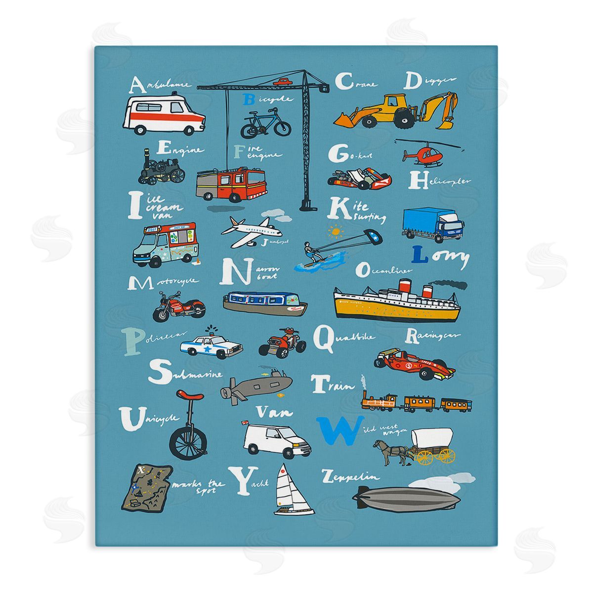 Hanna Melin Various Vehicles Alphabet Canvas Wall Art Print