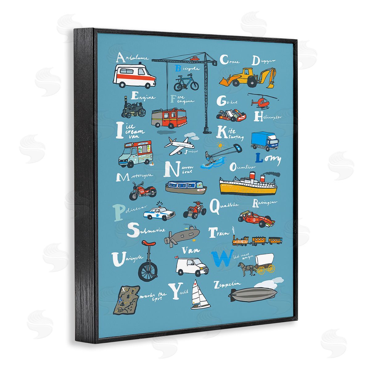 Hanna Melin Various Vehicles Alphabet Black Framed Giclee Wall Art Print