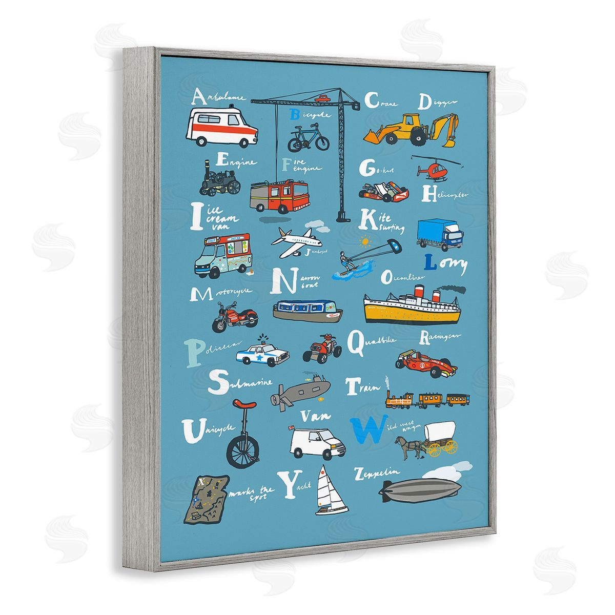 Hanna Melin Various Vehicles Alphabet Gray Framed Giclee Wall Art Print