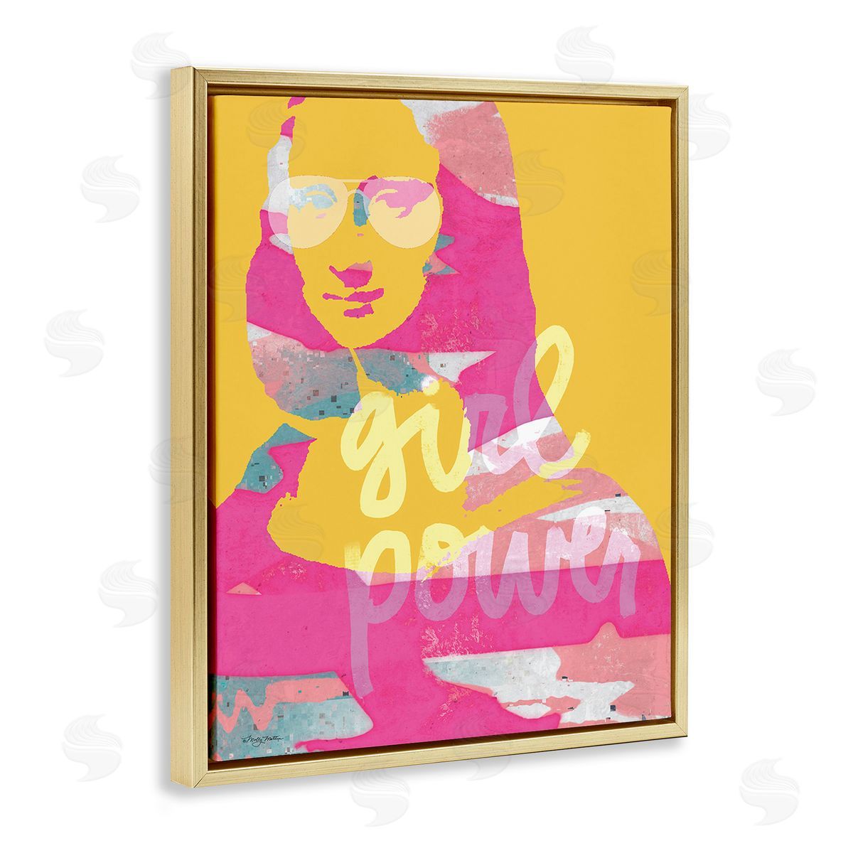 Molly Mattin Girl Power Abstract Face Gold Floating Frame Canvas Wall Art Print