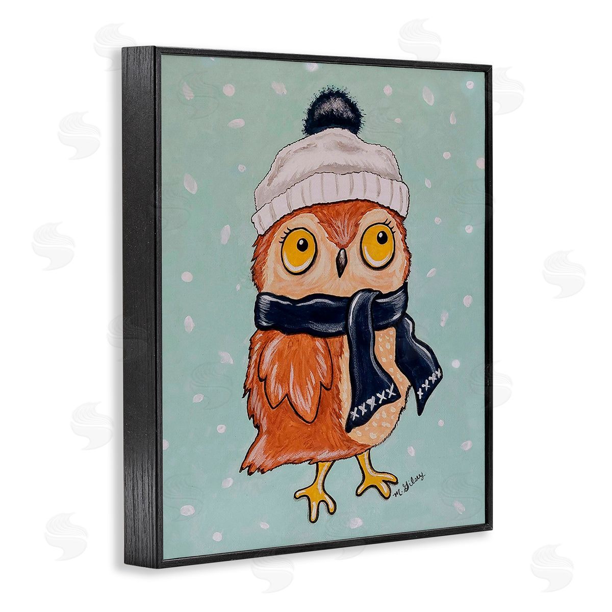 Michelle Gilsey Owl & Winter Scarf Black Framed Giclee Wall Art Print