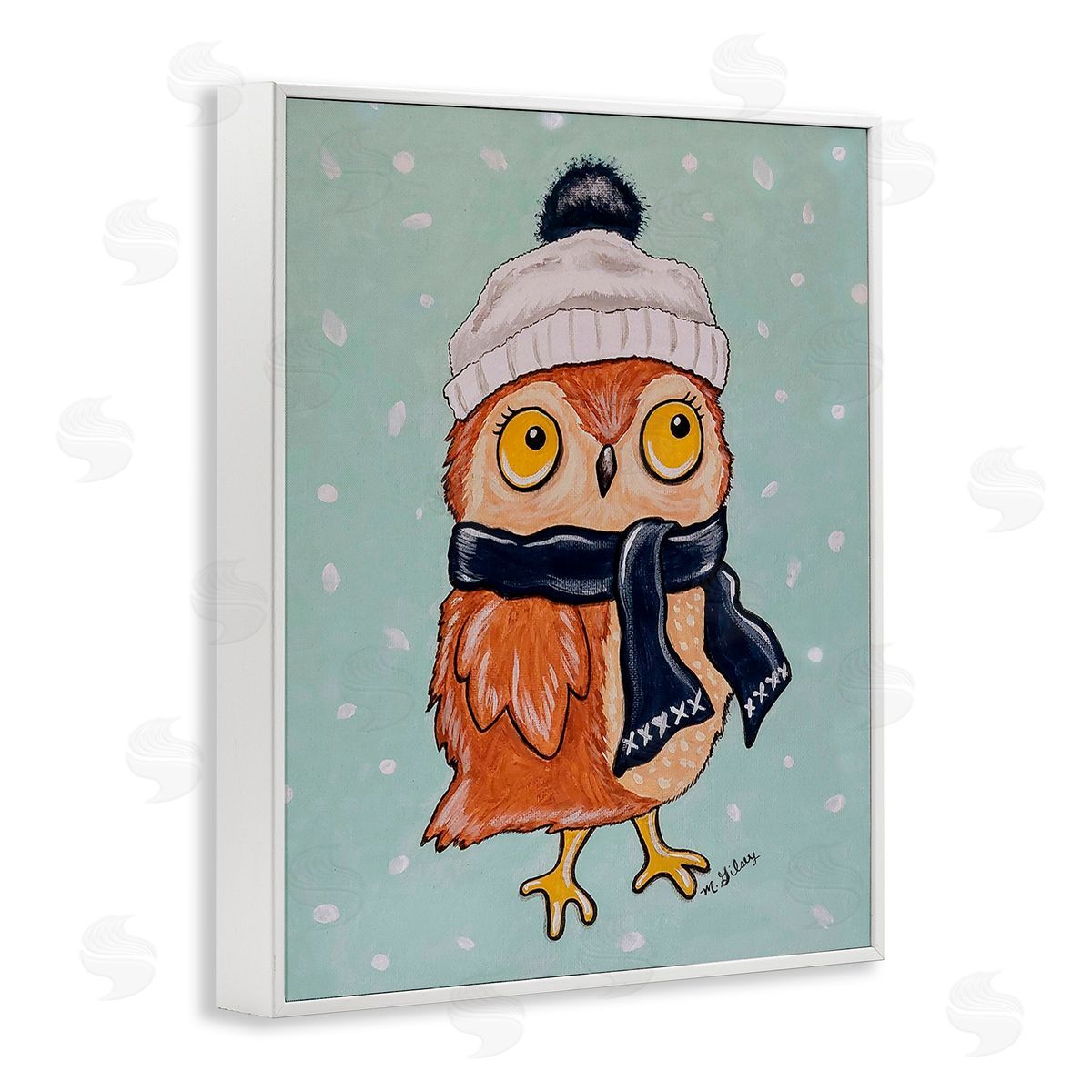 Michelle Gilsey Owl & Winter Scarf White Framed Giclee Wall Art Print