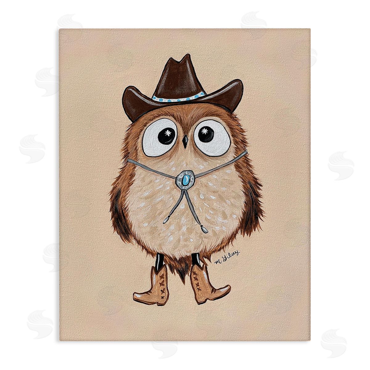 Michelle Gilsey Southwestern Cowboy Owl Canvas Wall Art Print