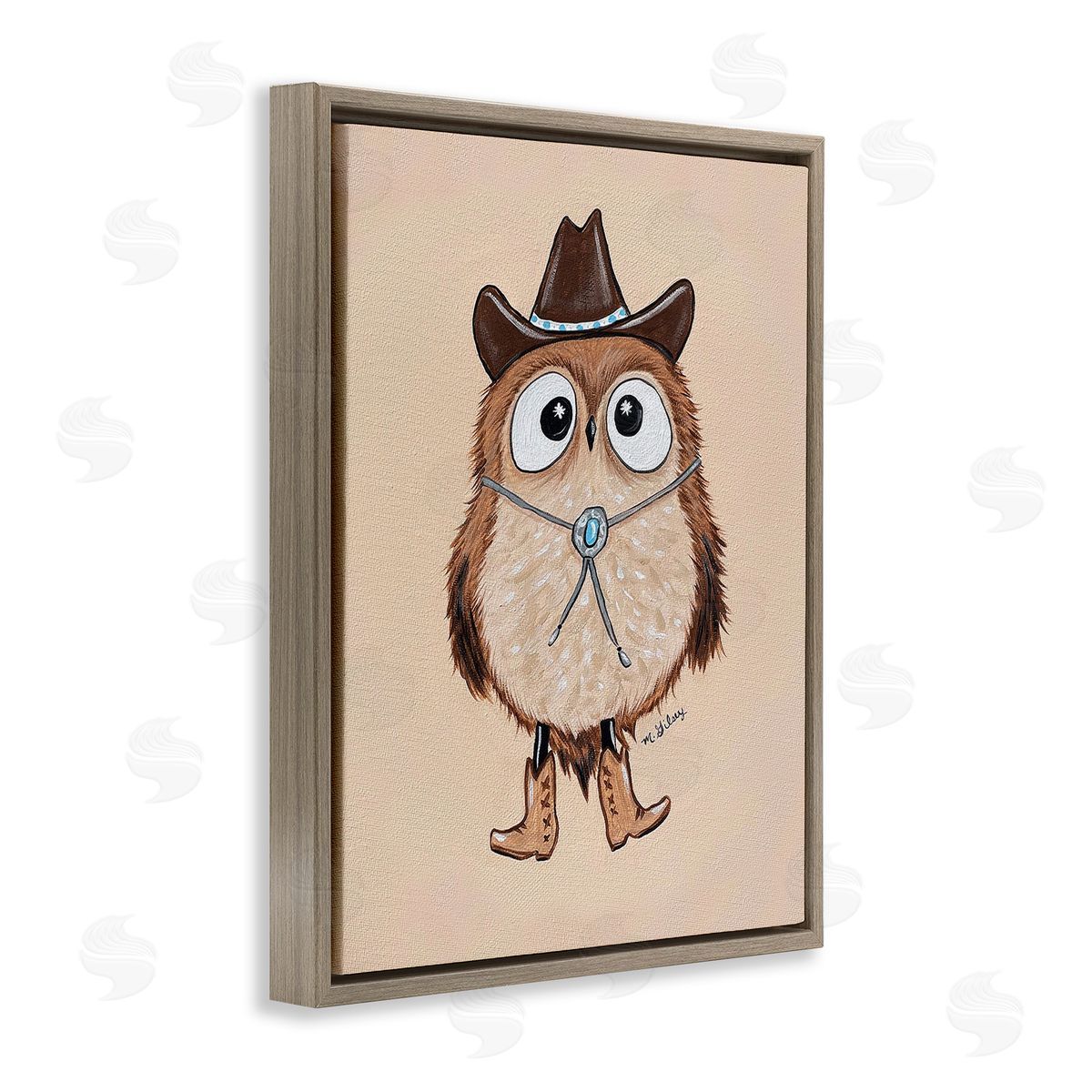 Michelle Gilsey Southwestern Cowboy Owl Brown Floating Frame Canvas Wall Art Print
