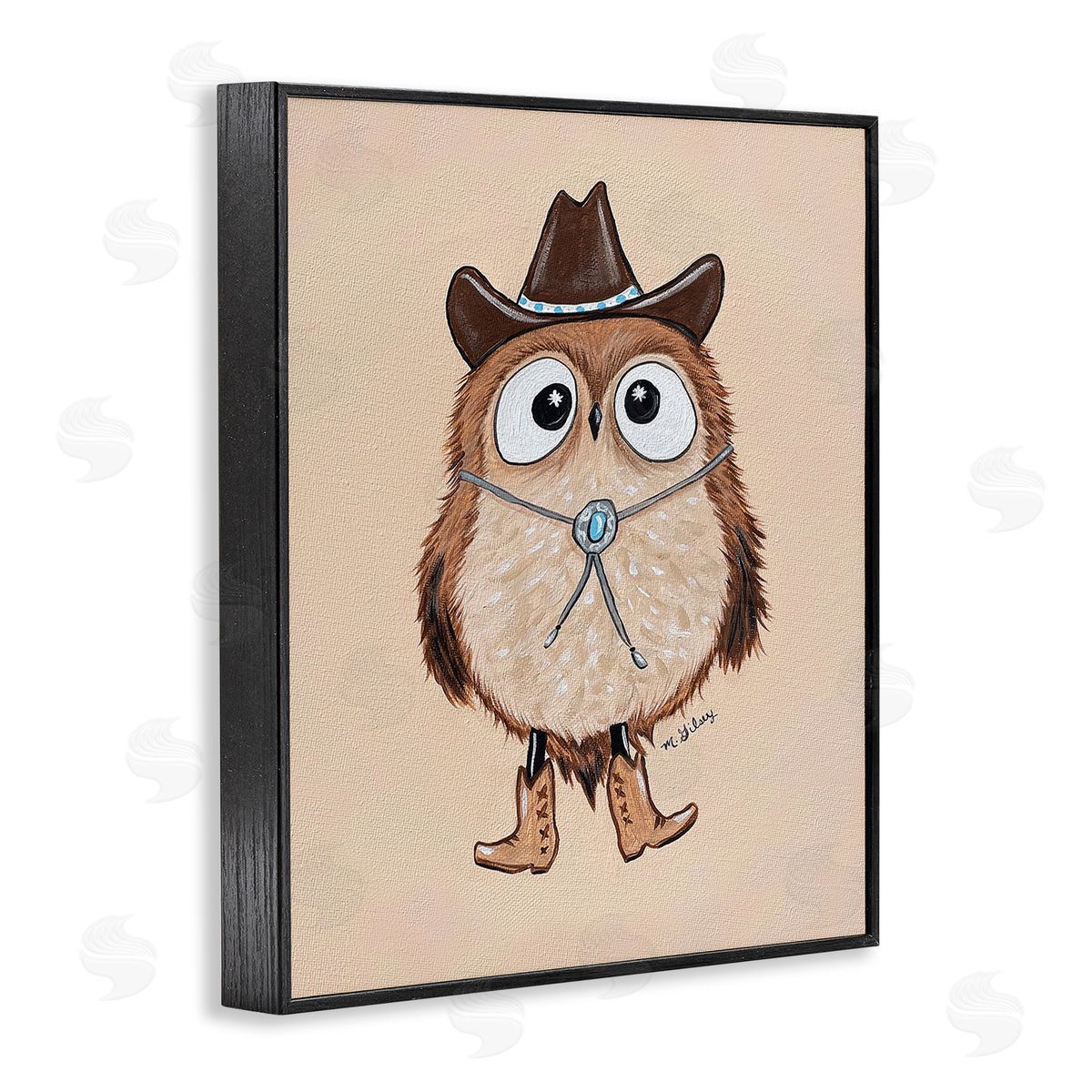 Michelle Gilsey Southwestern Cowboy Owl Black Framed Giclee Wall Art Print