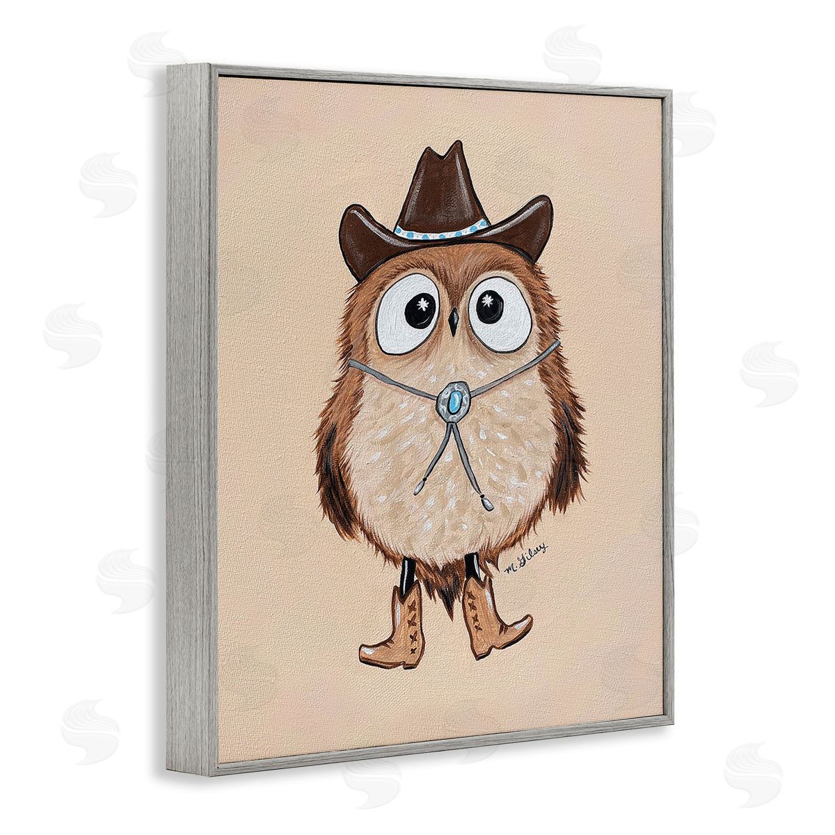 Michelle Gilsey Southwestern Cowboy Owl Gray Framed Giclee Wall Art Print